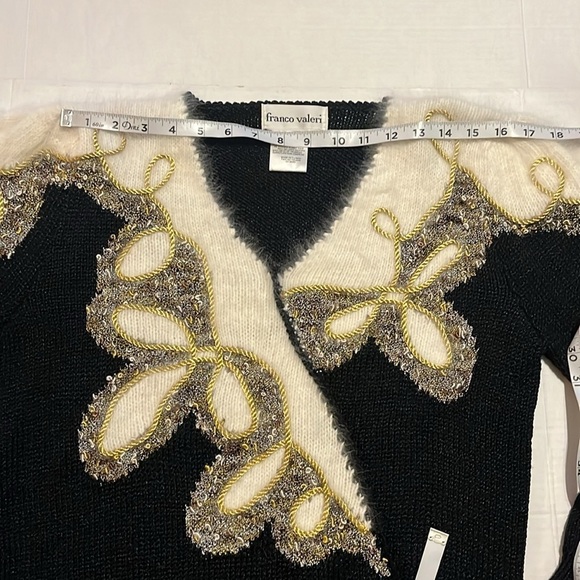 VTG-80’s-Franco Valeri-S-black/white/gold-Angora, V-neck, long sleeve, sweater. - Picture 12 of 14